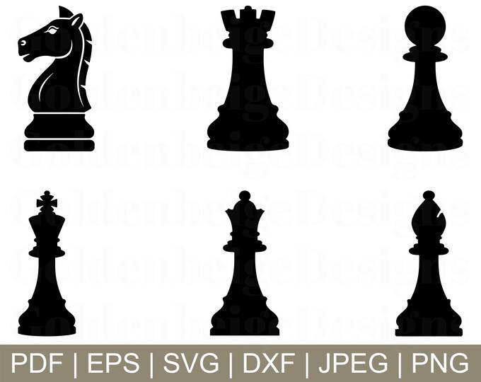 Chess SVG, Chess Pieces Clipart Black & White, Chess Pieces SVG Files ...