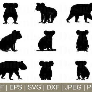 Koala Svg, Koala Vector, Koala Cut File, Koala Cricut, Koala Silhouette, Koala Dxf, jpeg, Png