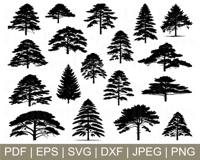 Pine Tree Svg, Pine Trees Silhouette, Pine Tree Cut File, Pine Tree Dxf ...