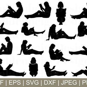 Meisje lezen boek SVG, meisje lezen gesneden bestand, meisje lezen silhouet, jpeg, png