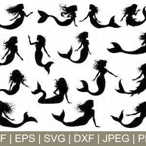 Meerjungfrau Silhouette, Meerjungfrau Schnitt, Meerjungfrau Cricut, Meerjungfrau Dxf, Jpeg, Png