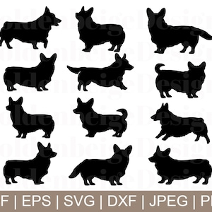 コーギー犬 SVG、コーギー犬 ベクター、コーギー犬 シルエット、クリカット、カット ファイル Jpeg、Png