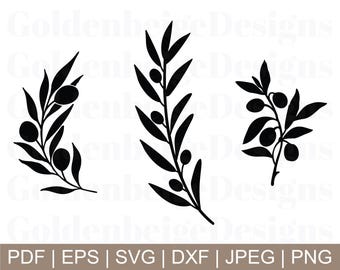 Olive Branch Svg, Olive Branch Vector, Olives Branch Silhouette, Dxf, Jpeg, Png