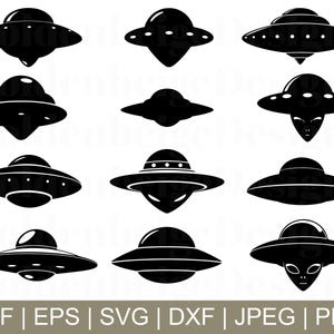 Ufo-Svg, Ufo-Silhouette, Alien Ufo-Vektorgrafik, Ufo-Schnitt-Datei, Ufo-Dxf, Jpeg, Png