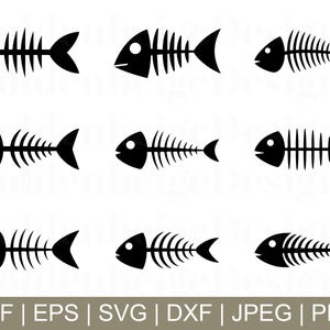 Fish Skeleton Svg, Fish Skeleton Cut File, Fish Skeleton Silhouette, Fish Skeleton Dxf, Jpeg, Png
