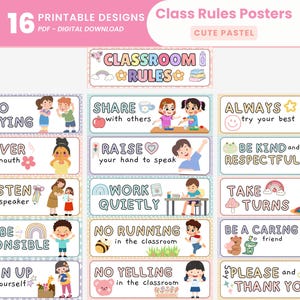 Cute Pastel Classroom Expectations Display Posters PreK Printable Pastel Classroom Rules Posters Pastel Classroom Management Poster Bundle