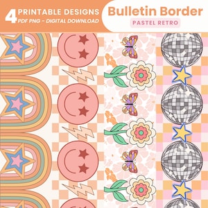 Pastel Retro Bulletin Board Borders For Classroom Decoration Bulletin Display Printable Pastel Retro Border Design Groovy Classroom Borders