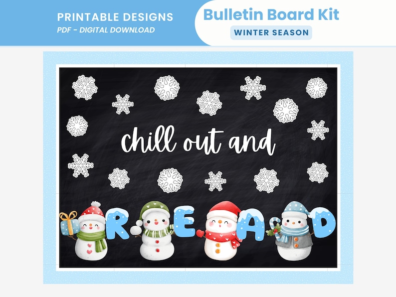 Winter reading bulletin board kit for library classroom