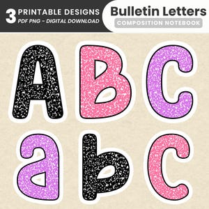 Composition Notebook Bulletin Letters Printable Back to School Pastel Classroom Decor Alphabet Cutouts Lettering for Bulletin Board Display