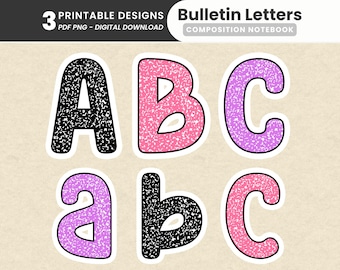 Composition Notebook Bulletin Letters Printable Back to School Pastel Classroom Decor Alphabet Cutouts Lettering for Bulletin Board Display