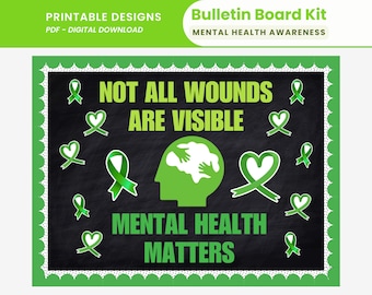 Kit imprimible para tablón de anuncios sobre salud mental. Decoración para el aula, la oficina y el tablón de anuncios del Mes de la Concientización sobre la Salud Mental (mayo).