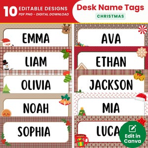 Christmas Desk Name Tags Editable Christmas Student Name Tags Cute Christmas Classroom Labels Christmas Name Desk Plates Holiday Name Tags