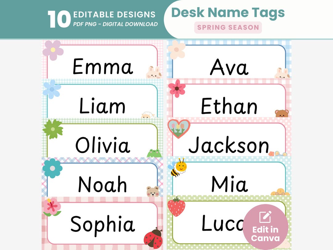 Spring Name Tags Editable Desk Name Labels for Students Name Tags for ...