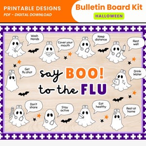 Flu Season Halloween Bulletin Board Kit Printable Say Boo to the Flu Nurse Clinic Spooky Bulletin Display Healthy Habits Halloween Decor