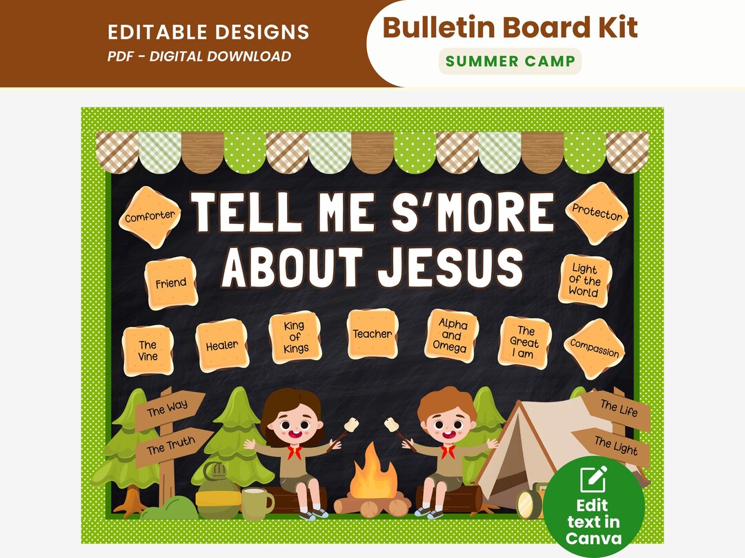Tell Me S'more About Jesus Summer Camping Church Bulletin Board Kit ...