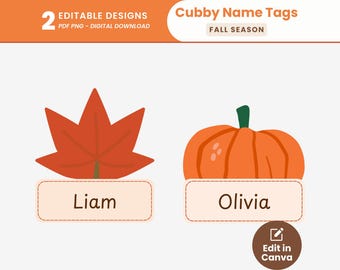 Etiquetas de identificación para casilleros de otoño, etiquetas editables para casilleros de otoño, etiquetas de identificación para casilleros con diseño de hojas y calabazas de otoño, etiquetas de identificación para el boletín de otoño, etiquetas para puertas de otoño