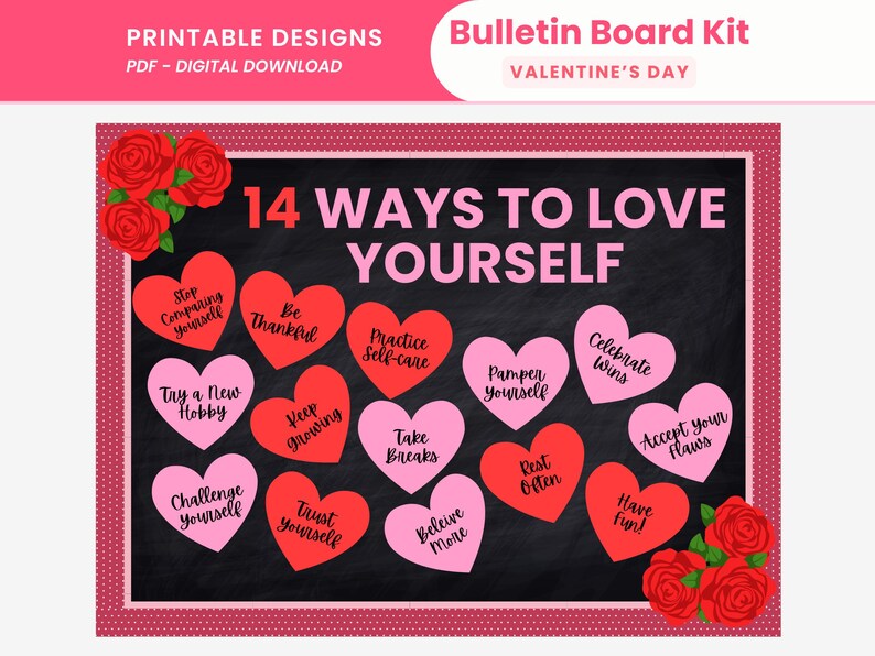 Love Yourself Bulletin Board Kit Printable Positive Affirmations ...