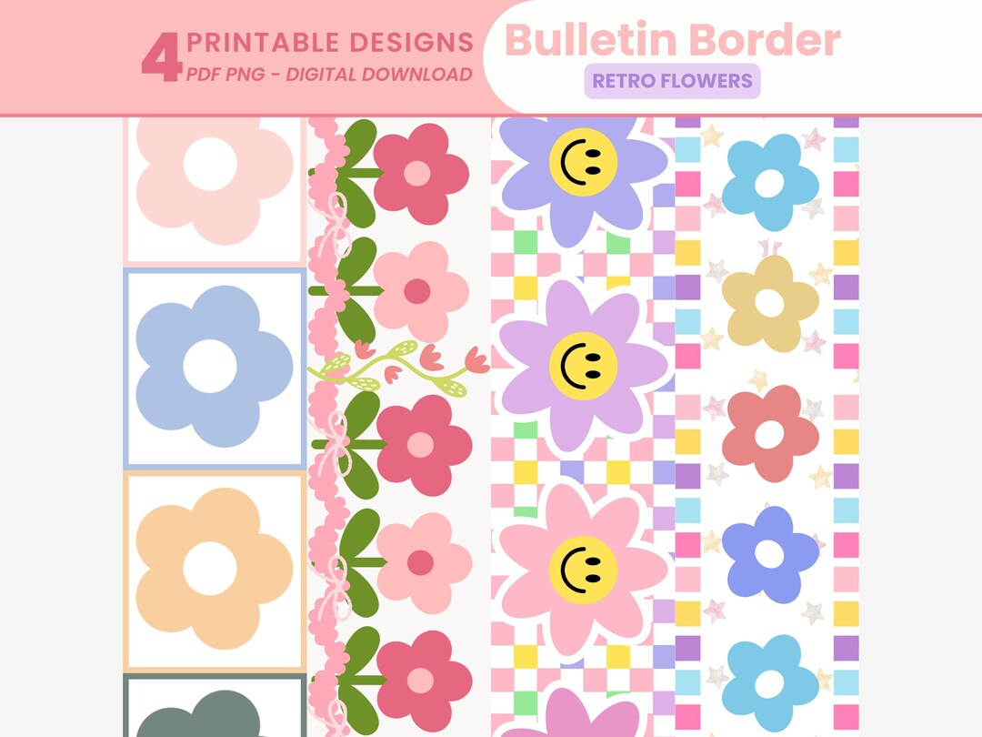 Retro Flowers Bulletin Board Border Pastel Classroom Decor for Bulletin ...