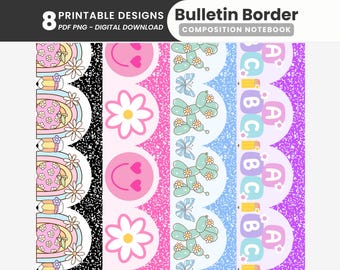 Pastell Groovy Zusammensetzung Notebook Bulletin Board Borders Druckbare Zurück in der Schule Bulletin Borders Zusammensetzung Klassenzimmer Lerndekor