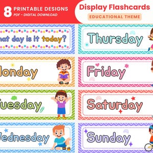 Edukative Thema Wochentage Karteikarten Printable Frühes Lernen Klassenzimmer Karteikarten Bunte Wochenkarten Tage Anzeige PreK Karteikarten