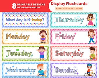 Edukative Thema Wochentage Karteikarten Printable Frühes Lernen Klassenzimmer Karteikarten Bunte Wochenkarten Tage Anzeige PreK Karteikarten