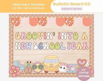 Groovy Retro Back to School Bulletin Board Kit Printable First Day of School Bulletin Display Retro New School Year Decor Groovy Classroom