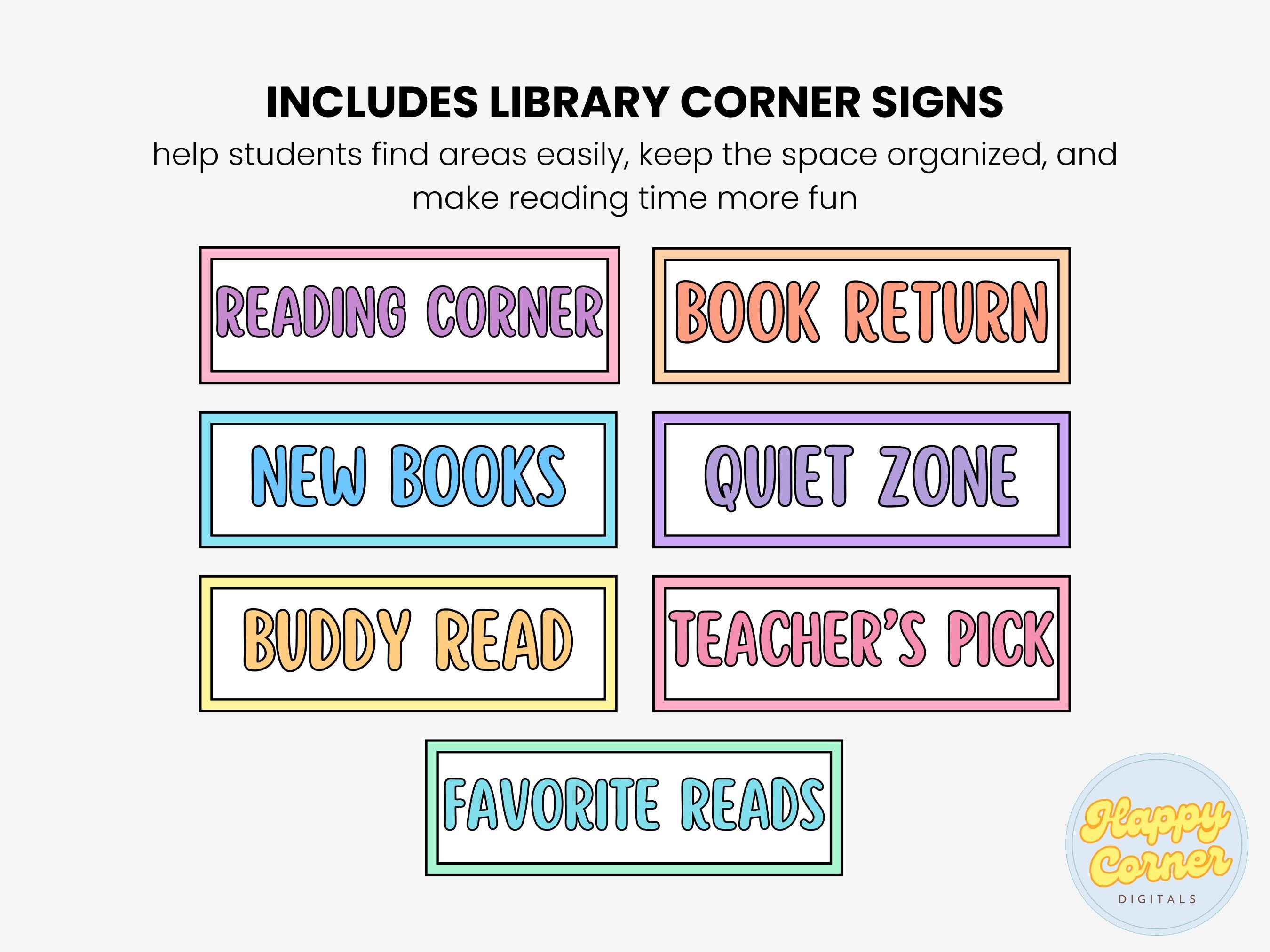 Library Rules Cards With Library Corner Signs Printable Pastel Library ...