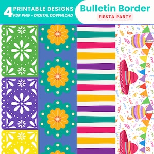 Fiesta Party Bulletin Board Borders Printable Festival Boarders Fiesta Classroom Borders Fiesta Party Colorful Border Strips Festive Borders