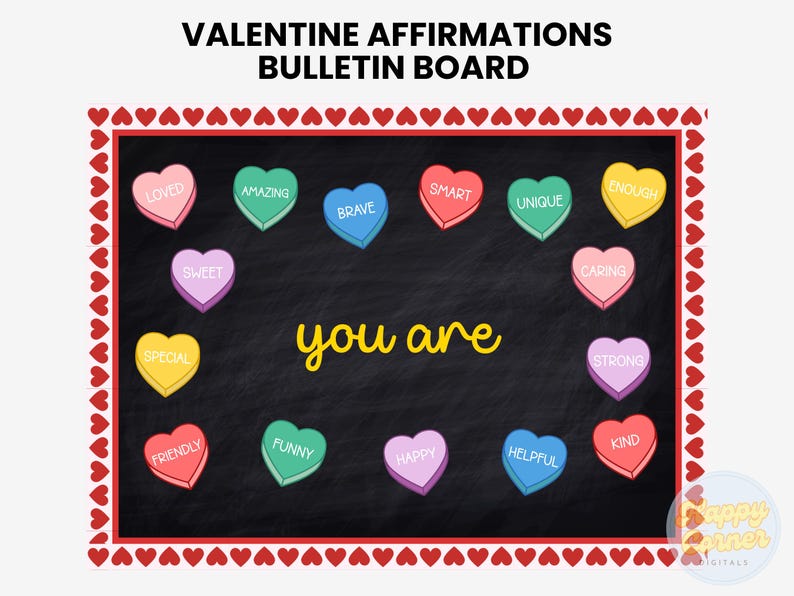 Valentine Positive Affirmations Bulletin Board Kit Printable Bright ...
