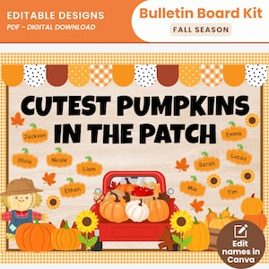 Cutest Pumpkins in the Patch Add Student Names Fall Bulletin Board Kit Autumn Classroom Decor for Bulletin and Door Harvest Display