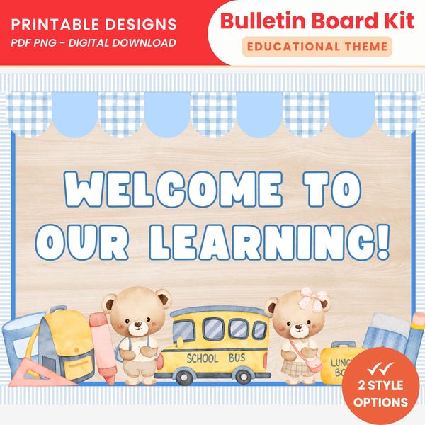 School Bear Bulletin Board Kit Printable Back to School Classroom Decor Cute Bear Theme Nursery Kindergarten PreK Bulletin Board Display