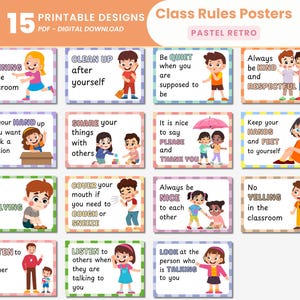 Pastel Retro Classroom Rules Bulletin A4 Posters Printable Groovy Classroom Expectations Posters Pastel Behavior Rules Posters Daycare Decor