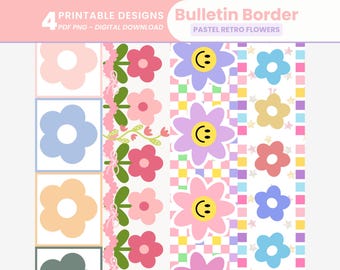Pastel Retro Flowers Bulletin Board Border Pastel Classroom Decor For Bulletin Display Printable Border For Elementary School Classroom
