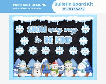 Winter Kindness Bulletin Board Kit Printable Winter Mental Health Bulletin Display Be Kind Winter Snowflakes Bulletin Board Snowman Door Kit