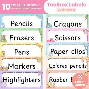 Cute Pastel Toolbox Labels Editable Pastel Classroom Labels Back to School Teacher Toolbox Tags Cute Drawer Labels Classroom Supply Labels