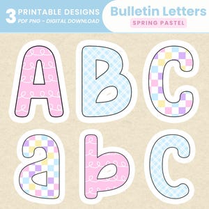Tablón de anuncios con letras de primavera en colores pastel para el aula, letras de primavera imprimibles para decoraciones del aula, tema de primavera de la escuela primaria