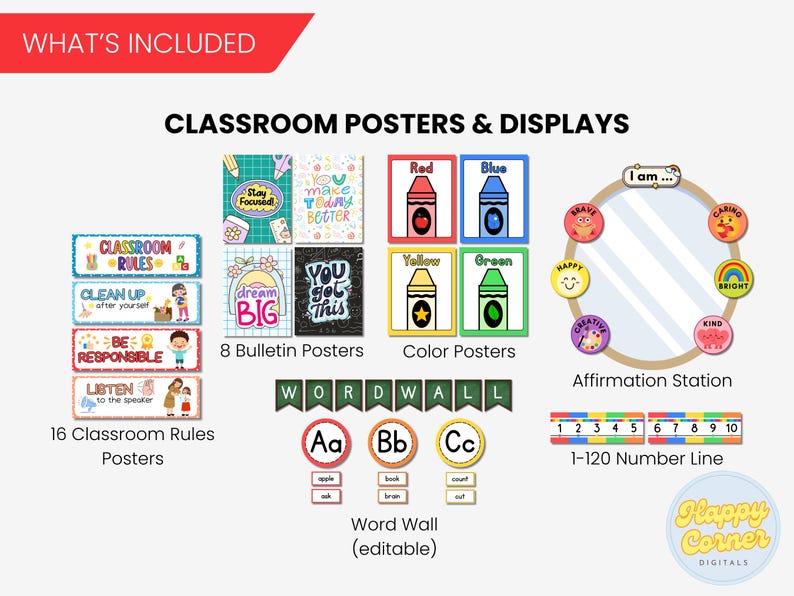 Bright Rainbow Classroom Bundle Printable Colorful Classroom Decor ...