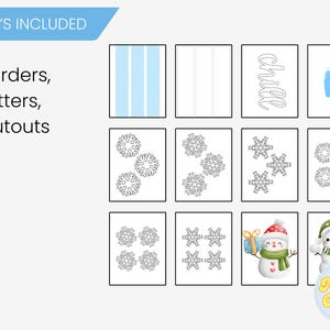 This winter library bulletin board kit includes borders, letters, and cutouts.
