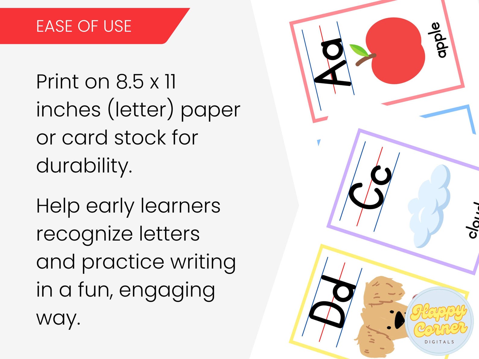 Bright Pastel Alphabet Flashcards With Pictures Printable Early ...