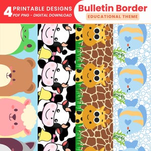 Educational Theme Animal Bulletin Board Borders Cute Animals Seamless Borders Children Classroom Border Display Printable Elementary Borders
