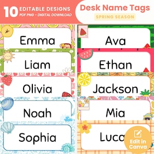 Sommer Schreibtisch Namen Tags Druckbare Sommer Studenten Namen Tags Bearbeitbare Niedliche Namen Tags Canva Vorlage Sommer Klassenzimmer Leere Etiketten Tags PNG