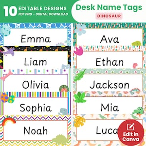 Dinosaur Desk Name Tags Editable Dinosaur Student Name Tags Dinosaur Classroom Labels Cute Dinosaur Name Labels Dinosaur Theme Desk Plates