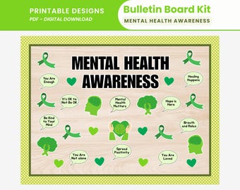 Mental Health Awareness Month Positieve gezegden Bulletin Board Kit Afdrukbaar motiverend klasdecor voor prikbord- en deurdisplay