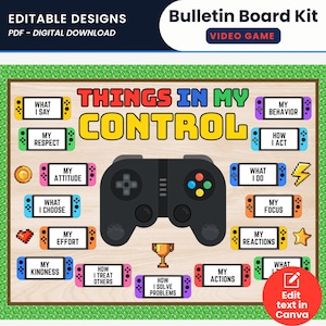 Kit per bacheca motivazionale sui videogiochi e sulla mentalità di crescita. Decorazioni motivazionali modificabili per la classe, perfette per bacheca e porta, ideali per il ritorno a scuola.