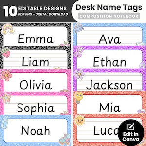 Pastel Composition Notebook Desk Name Tags Editable Composition Book Student Name Tags Classroom Composition Journal Cute Cubby Locker Tags