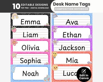 Pastel Composition Notebook Desk Name Tags Editable Composition Book Student Name Tags Classroom Composition Journal Cute Cubby Locker Tags