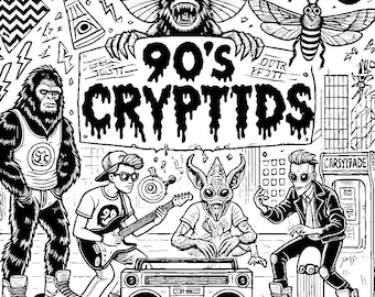 90s Cryptids Coloring Book | Instant Digital Download | Printable PDFs for Cryptid Lovers