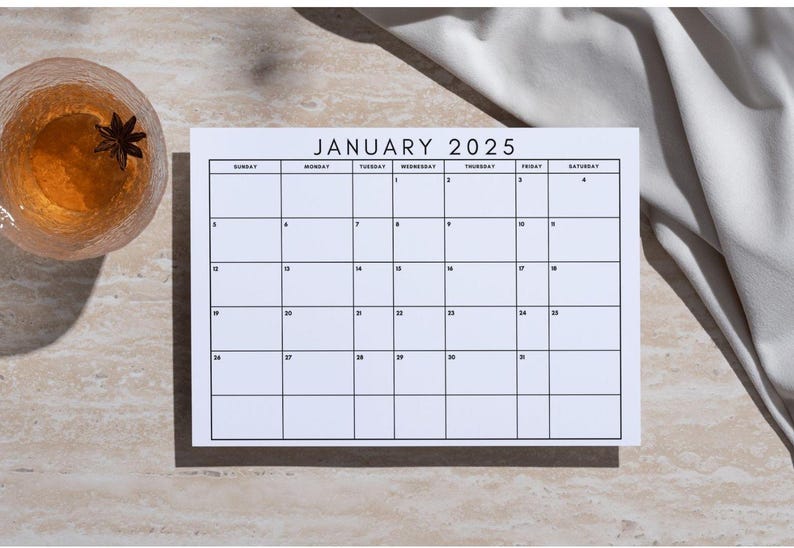 2025 Calendar Printable January Monthly Planner PDF Instant Download