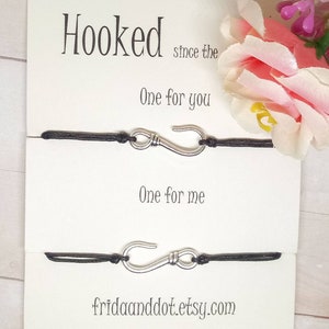 Couples Fish Hook Bracelet Set: Matching Cotton Cord Jewelry