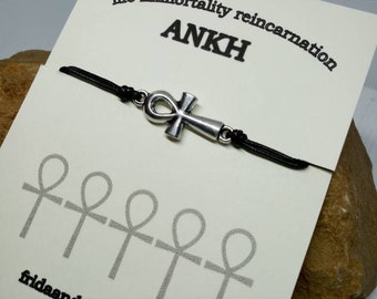 Ankh Cross Bracelet: Tibetan Silver Charm, Waxed Cord